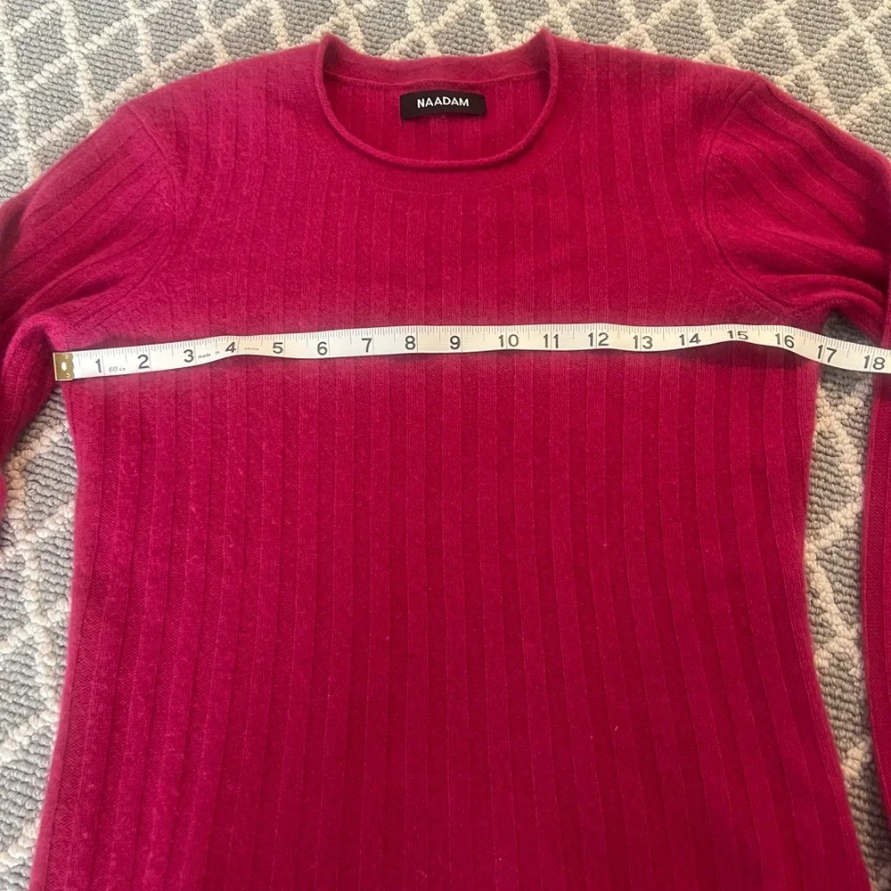 Naadam 100% Cashmere Wide Ribbed Sweater Size Small Raspberry Rolled Crewneck